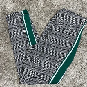 Plaid Pants with Green Stripes